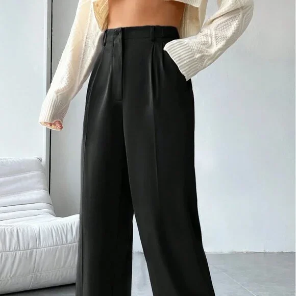 💚 Black High Waist Wide Leg Elegant Trousers – Size M-L - Picture 6 of 11